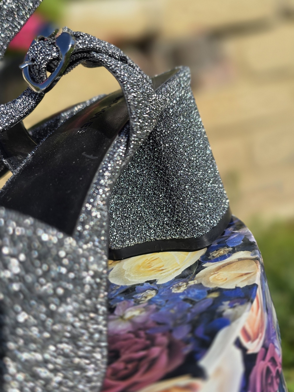 AEROSOLES Silver Glitter Ankle-Strap Block Heels - Picture 4 of 10